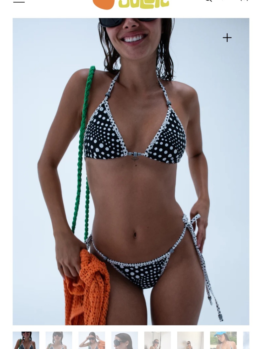 Goldie Marco Island Black & White Polka Dot Tie-Side Triangle Bikini - TOP ONLY